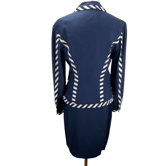Moschino Couture Vintage Striped Trim Blue Jacket Skirt Suit IT42 Vintage - Picture 8 of 11
